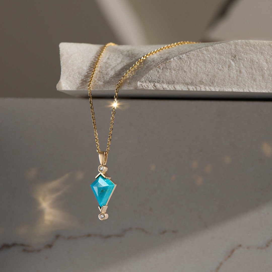 Turquoise And Diamond Kite Necklace By Dea Dia Sold Gold Turquoise