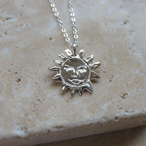 Silver Sun Necklace by Dea Dia - Handcarved Sun Face Silver Charm Necklace - Protective Amulet Talisman