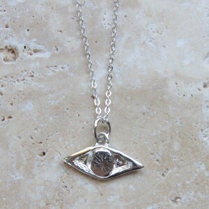 Silver Evil Eye Necklace - Talisman Pendant Necklace - Silver Eye Charm - Good Luck Amulet