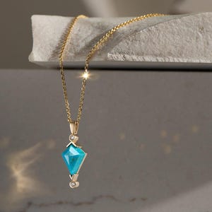 Kite Cut Turquoise Necklace – 14k Gold Diamond Accent