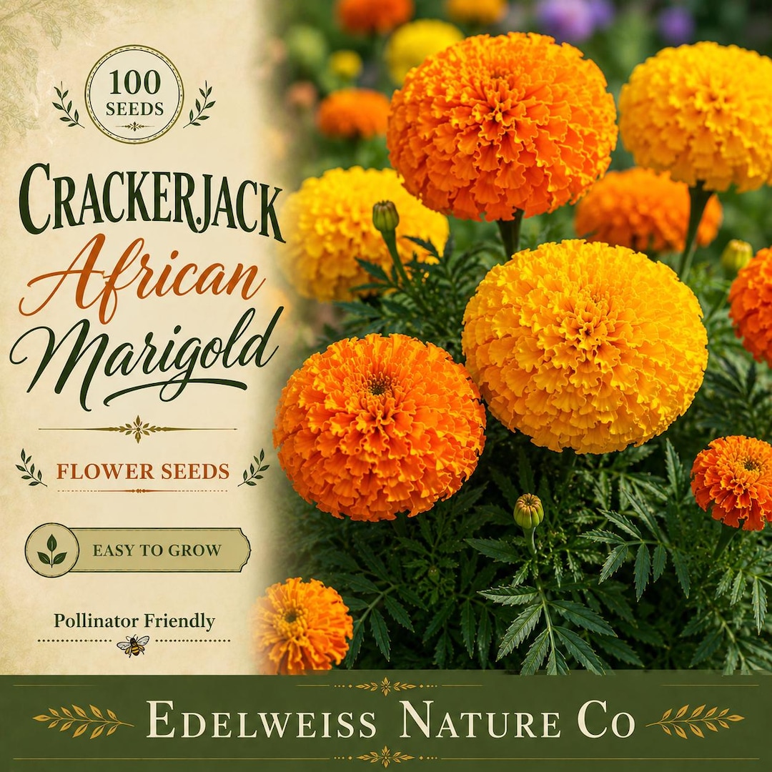 Crackerjack African Marigold Seeds – Tall Orange Yellow Heirloom Garden ...