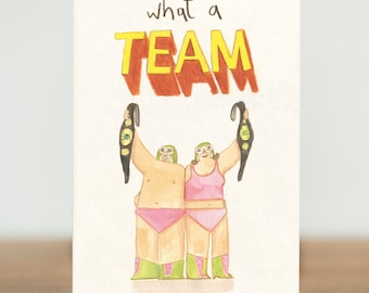 El Macho, greeting cards - what a team, mexican wrestler, the grey earl, valentines day,  wedding anniversary card couple romantic love