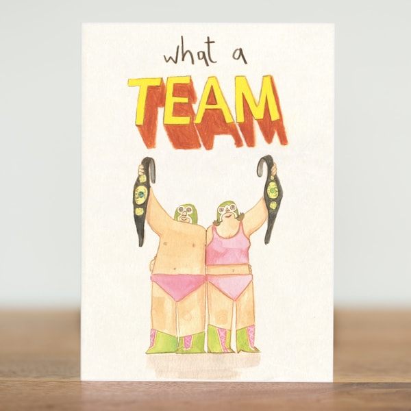 El Macho, greeting cards - what a team, mexican wrestler, the grey earl, valentines day,  wedding anniversary card couple romantic love