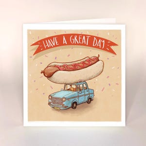 Hotdog géant - Grand jour - Carte drôle de fête des pères ou d'anniversaire - Cartes pour hommes - humour - ketchup de saucisse - nostalgie des années 80 - illustré