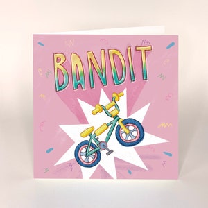 BMX Bandit greeting card | birthday | bike biker cyclist bicycle | retro vintage toys 80s 80's | gifts for him | eco illustration funny