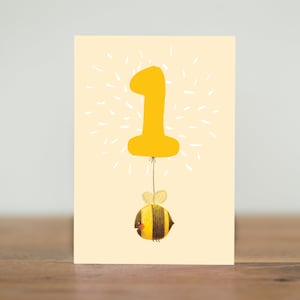 Cartes de fêtards - abeille de 1 an - bourdon de un an premier anniversaire livre d'images artistiques pour enfants animaux mignons ballon unisexe