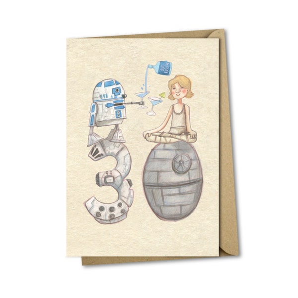 30 Jahre Geburtstagskarte - Star Wars Fan R2D2 Luke Skywalker 40 50 60 Jahre Film Geek witzig Humor Illustration niedlich Mittelalter Zahl