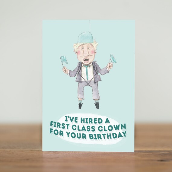 satire conservatives BOJO greeting cards UK tories humour Boris Johnson red bus political Brexit pressy on its way funny birthday
