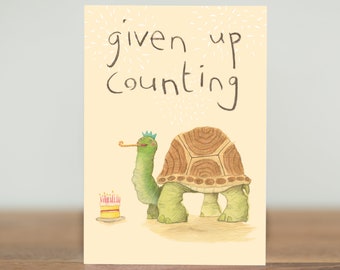 Party Animals greeting cards - turtle very old - tortoise 40th 50th 60th 70th 80th birthday cute animals middle aged anniversary