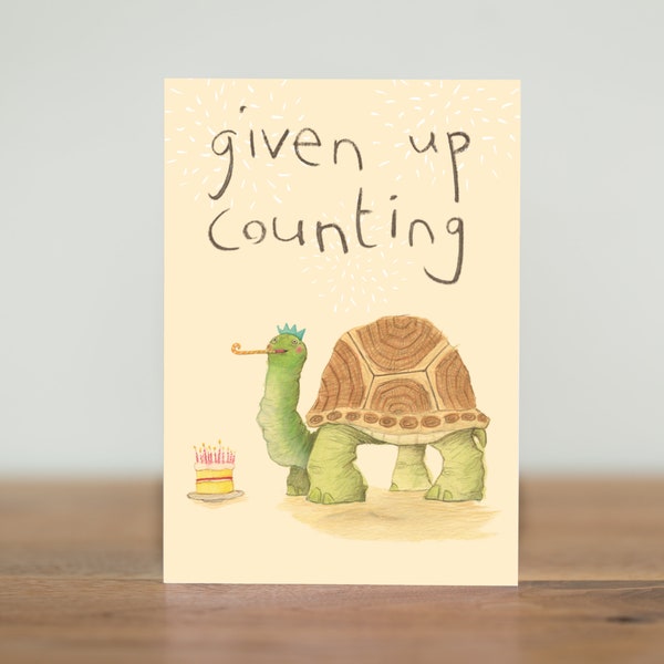 Party Animals greeting cards - turtle very old - tortoise 40th 50th 60th 70th 80th birthday cute animals middle aged anniversary