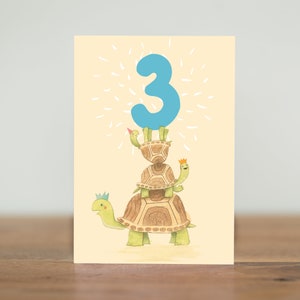 Cartes de fêtards - tortue de 3 ans - tortue de trois ans troisième anniversaire livres d'images pour enfants animaux mignons garçons filles