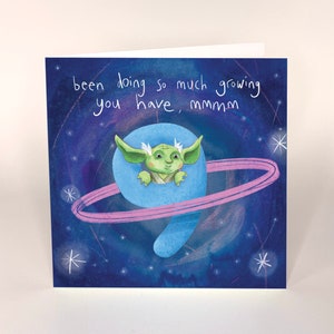 Carte d'anniversaire de 9 ans - yoda 9e âge garçon fille enfants enfants enfant Sci-fi, Star Wars, humour mignon drôle illustration art genre neutre