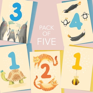 Party Animals Lot de 5 cartes – Cartes de vœux pour enfants d'âge anniversaire pour enfants amusantes et amusantes en papier recyclé fabriqué au Royaume-Uni 1 2 3 4 ans