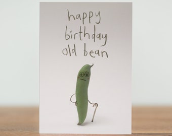 Fruity Veg, greeting cards - happy birthday old bean - humour, vegetables, funny, age, grandparent, parent, dad, mum, mother, father