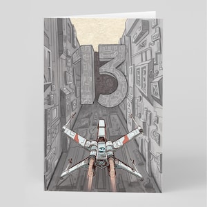 13e anniversaire - Star Wars | carte d'âge des enfants | Un nouvel espoir | Luke Skywalker | X-Wing | R2D2 | Etoile de la mort | Garçon drôle adolescent de 13 ans