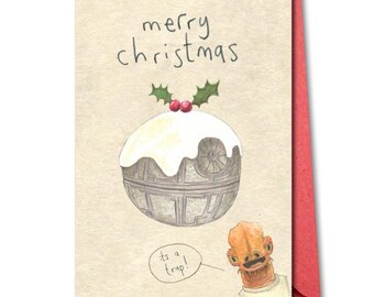 Stars are Braw, Christmas greeting cards - deathstar, pudding, holly, merry, its a trap, Sci-fi, Star Wars, adults, festive, pop culture