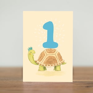 Cartes de fêtards - tortue de 1 an - tortue de 1 an premier anniversaire livre d'images artistiques pour enfants animaux mignons unisexe