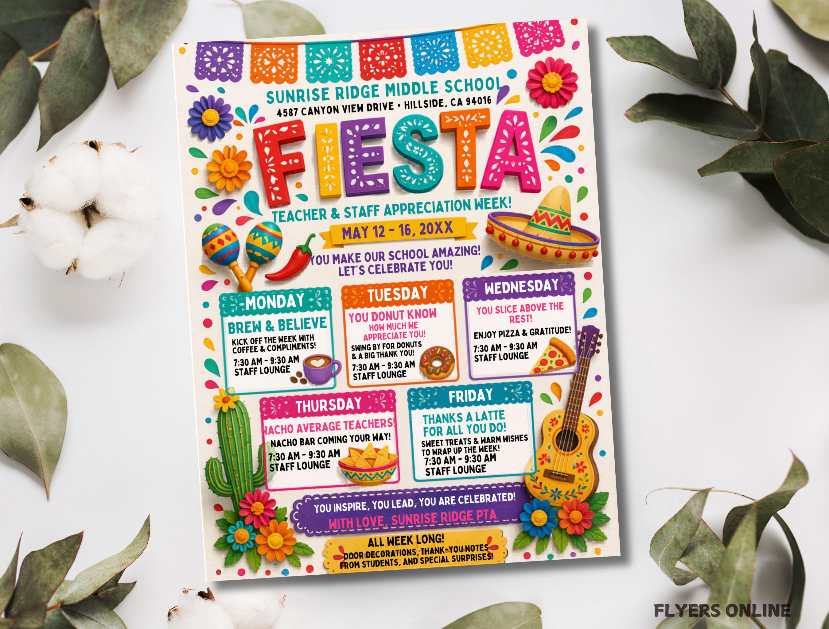 Fiesta Teacher Appreciation Week Flyer, Mexican Itinerary Template ...