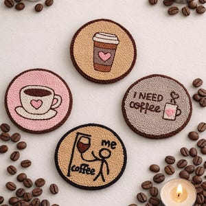 Handmade Punch Needle Coaster, Colorful Yarn Coffee Mug Rug