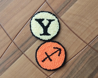 Handmade Punch Needle Car Coasters, Personalized Initials Zodiac Symbols (Set of Two), Mothers Day Gift