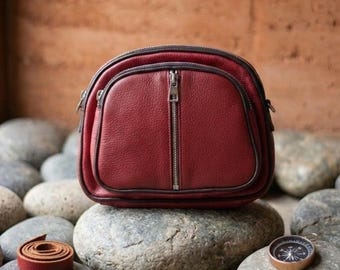 Rode leren crossbodytas, klein minimalistisch reisetui, dagelijkse schoudertas