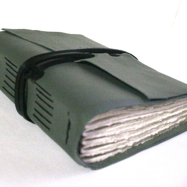 Leather Journal, Green Gray, Hand-Bound 4.5 x 6 Journal by The Orange Windmill on Etsy