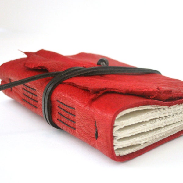Leather Journal, Red, Hand-Bound 4.5 x 6 Journal by The Orange Windmill on Etsy