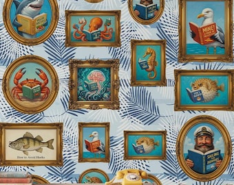 Framed Ocean Animal Portraits Wallpaper: Nautical Humor Gallery Wall Mural