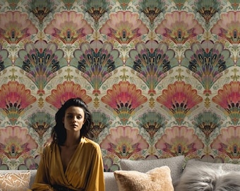 Art Deco Peel and Stick Wallpaper: Art Nouveau Fan Wall Mural, Eclectic Prints
