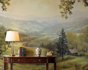 Vintage Countryside Peel and Stick Wallpaper, Oil Painting Wall Mural
