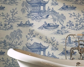 Japanese Garden Wallpaper Mural - Traditional Asian Landscape Toile Wall Art