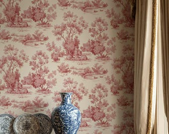 Carta da parati Toile: Stile country francese vintage rosso (autoadesiva o murale in tessuto non tessuto)