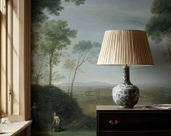 Vintage Landscape Peel and Stick Wallpaper - Antique European Panorama Wall Mural