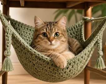 Crochet Cat Hammock Pattern, Chair Pet Bed, Hanging Lounger, Digital PDF Tutorial