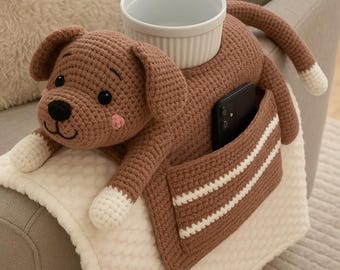 Crochet Dog Sofa Arm Organizer Pattern, Couch Caddy, Remote Holder PDF