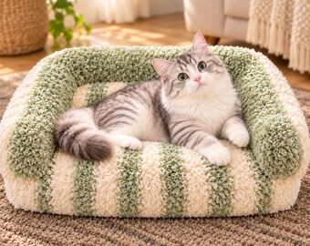 Crochet Cat Couch Pattern PDF, Faux Fur Pet Bed, Cozy Sofa Tutorial