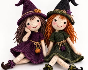 Halloween Witch Knitting Pattern PDF, Handmade Doll Toy, Photo Tutorial, Instant Download