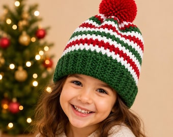 Crochet Christmas Beanie Pattern PDF Adult Winter Hat Beginner Tutorial