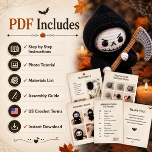 Crochet Grim Reaper Pattern PDF Halloween Amigurumi Plush Tutorial Digital Download image 9