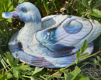 AVONのエンジェル　シェルプレート　ミルクグラス　アンティーク Vintage Avon White Milk Glass Hen on Nest Trinket Dish - Etsy