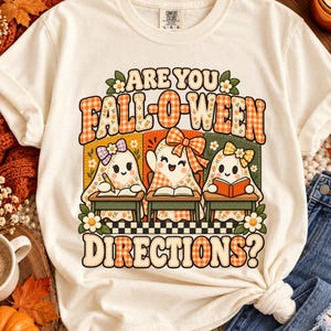 Teacher Halloween Shirt, Are You Fall-O-Ween Directions, Coquette Faux Patchwork Ghosts, Fall Classroom Outfit, Educator Gift, Ghost Bow Tee
