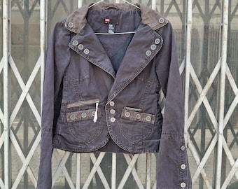 Y2K DIESEL Grå Utility Heavy Cotton Blazer / Jacka | Storlek: XS - S