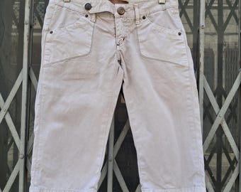 Corsaire beige à taille basse de l'an 2000 | Accents floraux brodés, taille 27