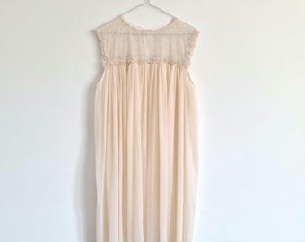 Vintage Beige Babydoll Nightgown Dress with Frill Details | One Size | Lingerie