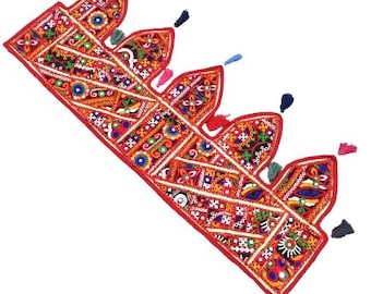 Toran decorativo multicolor de 38" x 16", hecho a mano con bordados tradicionales sobre espejos, ideal para puertas, ventanas y paredes.