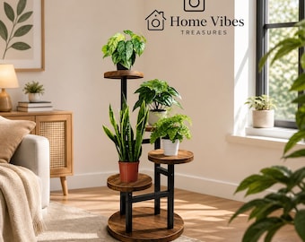 Wooden Tiered Plant Stand with Metal Frame | Indoor Plant Stand | Corner Plant Stand | Plant Holder | Unique Plant Stand | Plant Lover  Gift