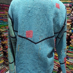 Wabi-Sabi Kantha Quilted Jacket | Hand-Stitched Patchwork Boho Coat, Upcycled Sari Sustainable Fashion