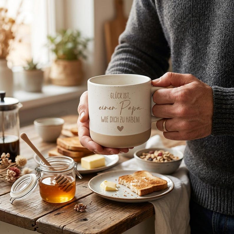 Mok met de tekst "Geluk is een vader zoals jij hebben" – Cadeau voor papa – Cadeau van een kind – Vaderdagcadeau voor papa – Bedankt papa-mok afbeelding 3