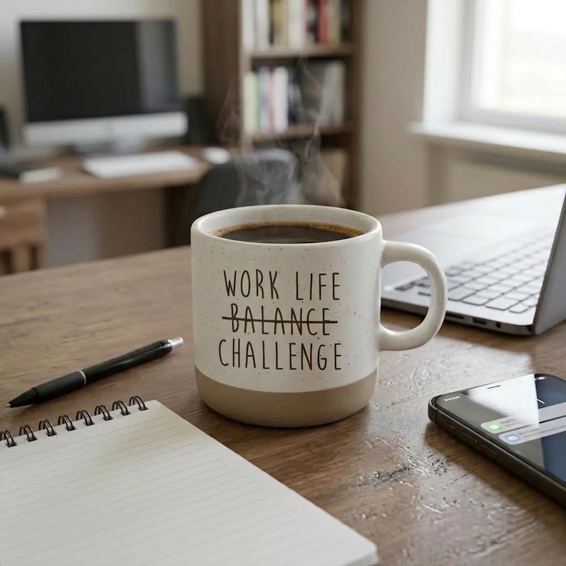 Work-Life Balance Challenge Mug – Funny Office Mug – Sarcasm Coffee Mug – Gift for Colleagues – Humorous Ceramic Mug, Colleague Mug image 4