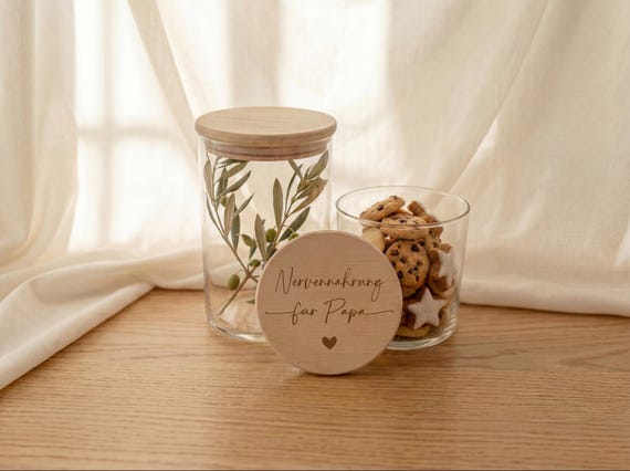 Vorratsglas mit Gravur Nervennahrung für Papa – Geschenk für Papa lustig – Vatertagsgeschenk – Süßigkeiten Glas personalisiert